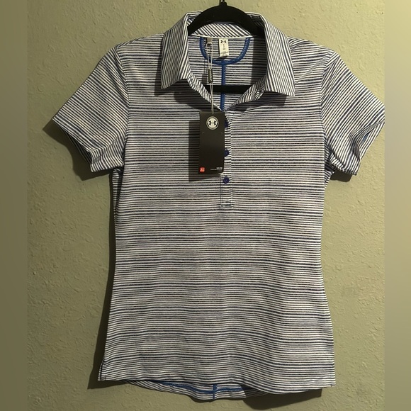 New UNDER ARMOUR Women's Heat Gear Striped  Polo Shirt - Picture 1 of 10